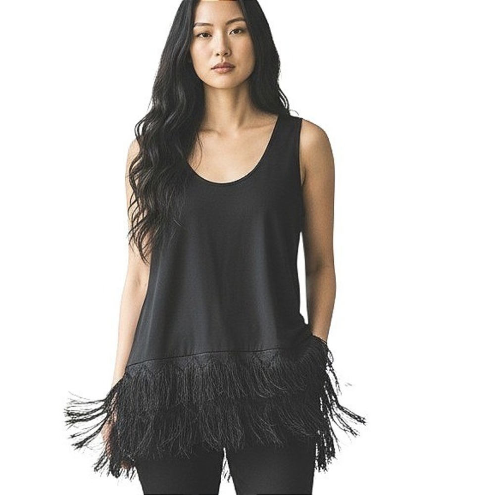 Banana Republic Black Fringe Hem Tank Top Sleeveless Flapper Tunic Boho Festival